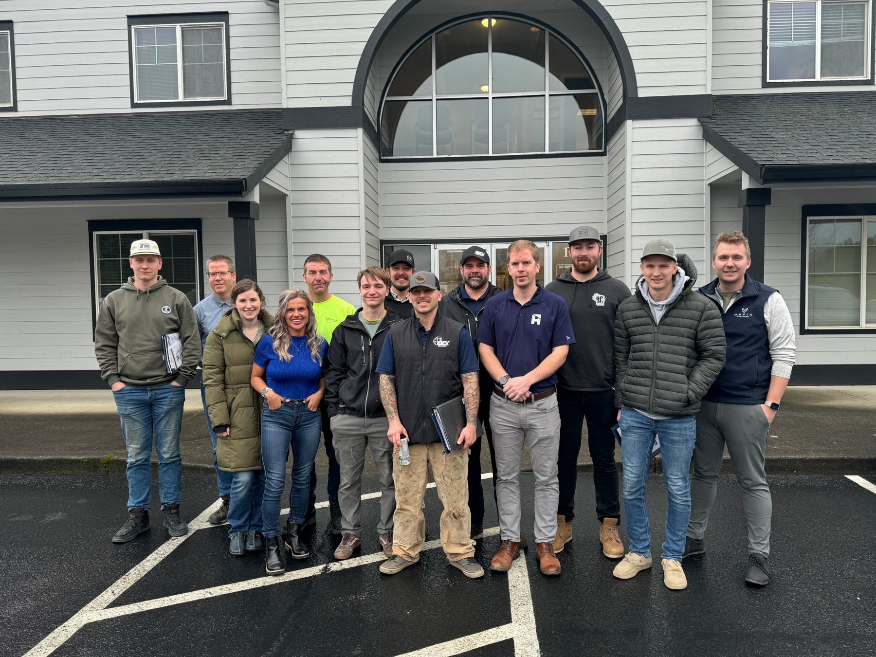 Leaders from several trades companies with Andy Bergmann after a training